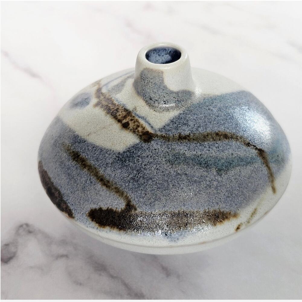 Vintage 1980s Starship Studio Rosalyn Tyge Bud Vase Abstract Blue and Brown